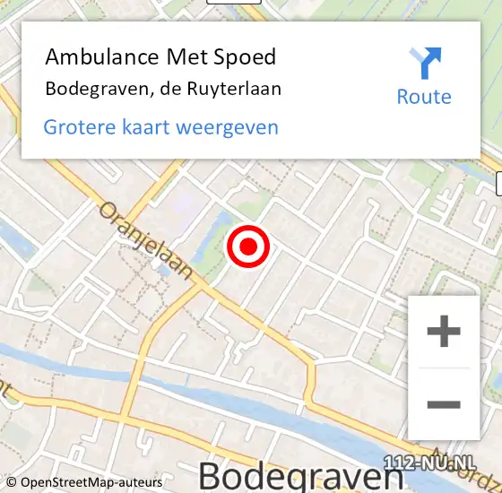 Locatie op kaart van de 112 melding: Ambulance Met Spoed Naar Bodegraven, de Ruyterlaan op 14 september 2021 17:22