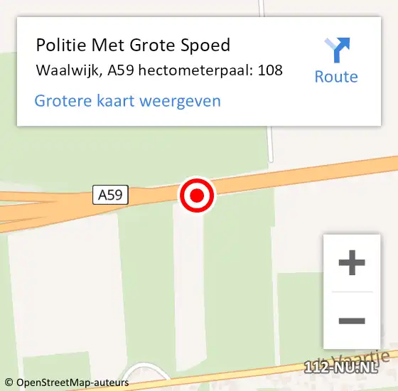 Locatie op kaart van de 112 melding: Politie Met Grote Spoed Naar Waalwijk, A59 hectometerpaal: 108 op 14 september 2021 17:23