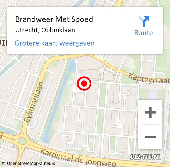 Locatie op kaart van de 112 melding: Brandweer Met Spoed Naar Utrecht, Obbinklaan op 14 september 2021 17:25