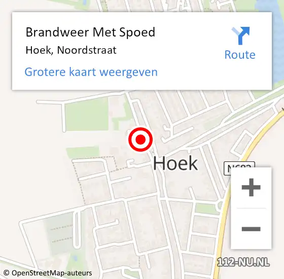 Locatie op kaart van de 112 melding: Brandweer Met Spoed Naar Hoek, Noordstraat op 14 september 2021 17:54