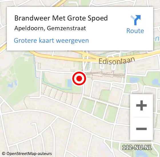 Locatie op kaart van de 112 melding: Brandweer Met Grote Spoed Naar Apeldoorn, Gemzenstraat op 14 september 2021 18:21