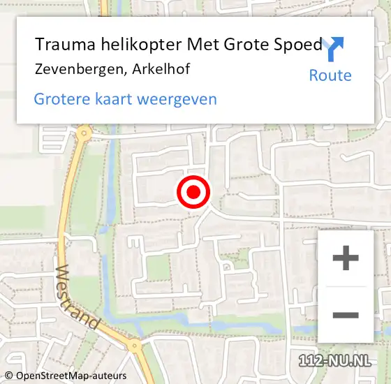 Locatie op kaart van de 112 melding: Trauma helikopter Met Grote Spoed Naar Zevenbergen, Arkelhof op 14 september 2021 18:40