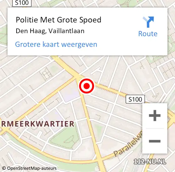 Locatie op kaart van de 112 melding: Politie Met Grote Spoed Naar Den Haag, Vaillantlaan op 14 september 2021 18:50