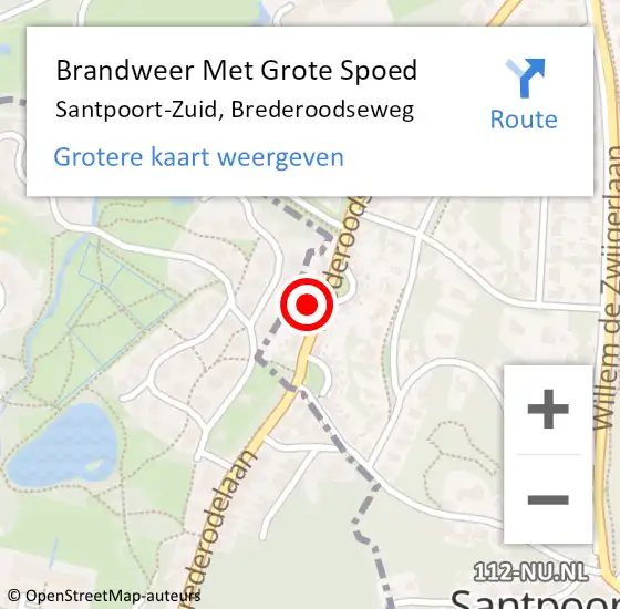 Locatie op kaart van de 112 melding: Brandweer Met Grote Spoed Naar Santpoort-Zuid, Brederoodseweg op 14 september 2021 18:56