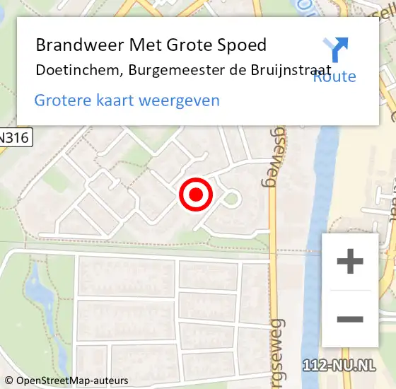 Locatie op kaart van de 112 melding: Brandweer Met Grote Spoed Naar Doetinchem, Burgemeester de Bruijnstraat op 14 september 2021 19:18