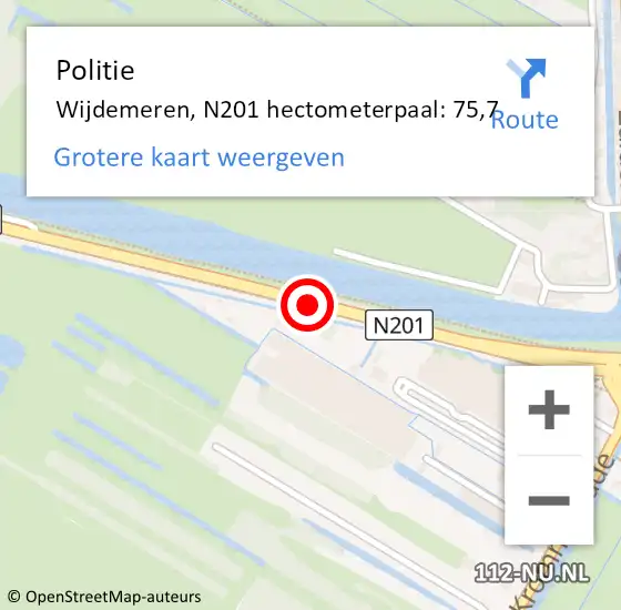 Locatie op kaart van de 112 melding: Politie Wijdemeren, N201 hectometerpaal: 75,7 op 14 september 2021 19:34