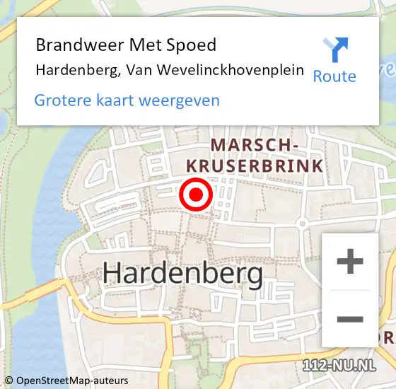 Locatie op kaart van de 112 melding: Brandweer Met Spoed Naar Hardenberg, Van Wevelinckhovenplein op 14 september 2021 19:52