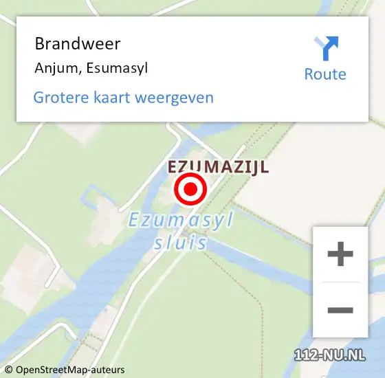 Locatie op kaart van de 112 melding: Brandweer Anjum, Esumasyl op 14 september 2021 19:55