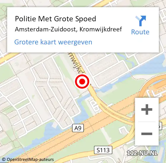 Locatie op kaart van de 112 melding: Politie Met Grote Spoed Naar Amsterdam-Zuidoost, Kromwijkdreef op 14 september 2021 20:14