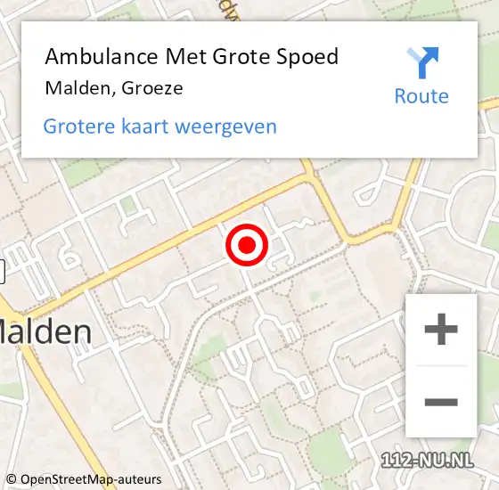 Locatie op kaart van de 112 melding: Ambulance Met Grote Spoed Naar Malden, Groeze op 14 september 2021 20:31