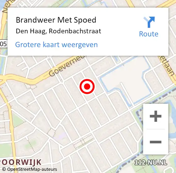 Locatie op kaart van de 112 melding: Brandweer Met Spoed Naar Den Haag, Rodenbachstraat op 14 september 2021 20:32