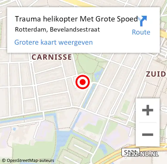 Locatie op kaart van de 112 melding: Trauma helikopter Met Grote Spoed Naar Rotterdam, Bevelandsestraat op 14 september 2021 20:39