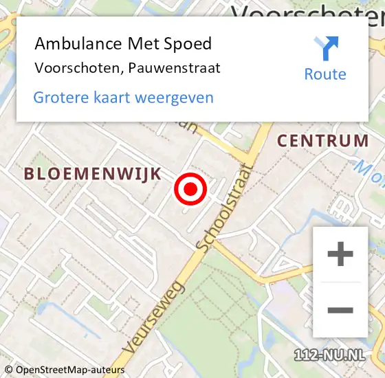 Locatie op kaart van de 112 melding: Ambulance Met Spoed Naar Voorschoten, Pauwenstraat op 14 september 2021 20:41