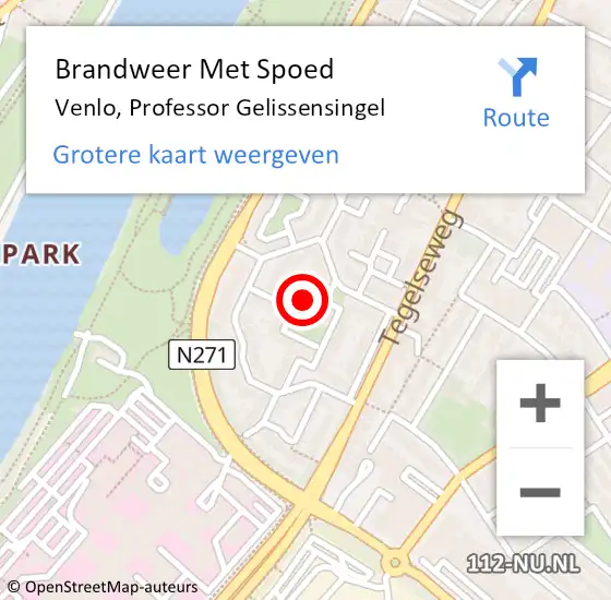 Locatie op kaart van de 112 melding: Brandweer Met Spoed Naar Venlo, Professor Gelissensingel op 14 september 2021 20:56