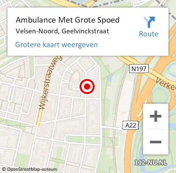 Locatie op kaart van de 112 melding: Ambulance Met Grote Spoed Naar Velsen-Noord, Geelvinckstraat op 14 september 2021 20:56