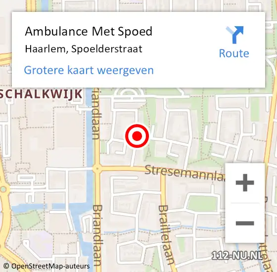 Locatie op kaart van de 112 melding: Ambulance Met Spoed Naar Haarlem, Spoelderstraat op 14 september 2021 20:57