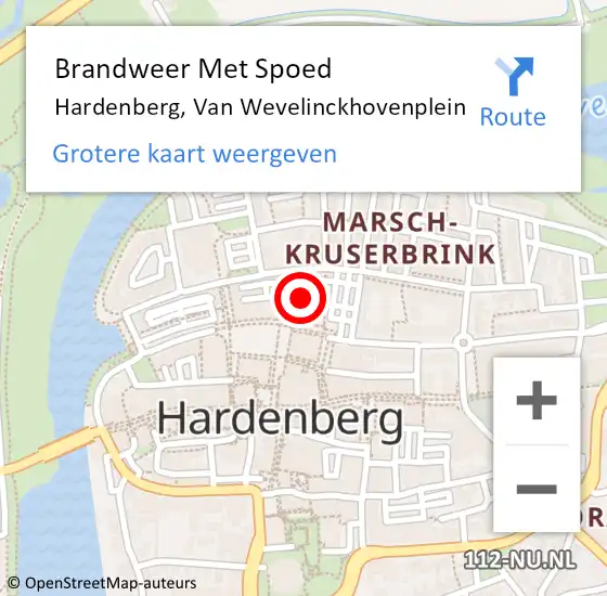 Locatie op kaart van de 112 melding: Brandweer Met Spoed Naar Hardenberg, Van Wevelinckhovenplein op 14 september 2021 21:11