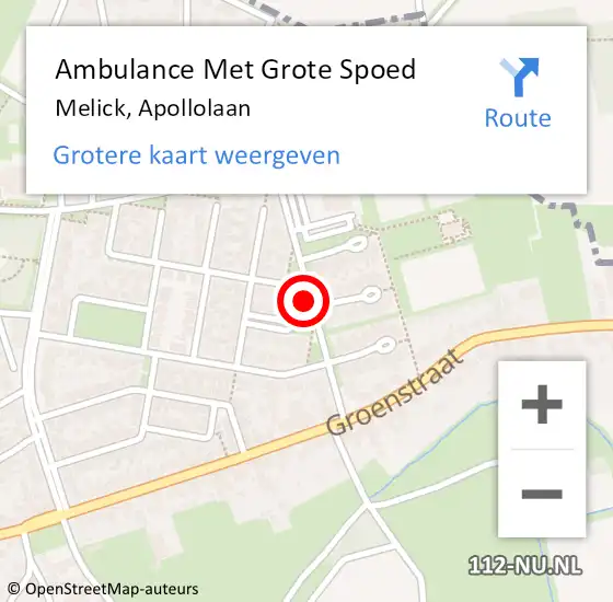 Locatie op kaart van de 112 melding: Ambulance Met Grote Spoed Naar Melick, Apollolaan op 14 september 2021 21:31
