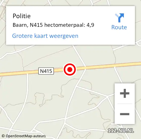 Locatie op kaart van de 112 melding: Politie Baarn, N415 hectometerpaal: 4,9 op 14 september 2021 22:01