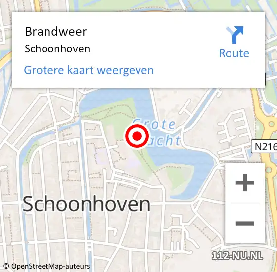 Locatie op kaart van de 112 melding: Brandweer Schoonhoven op 14 september 2021 22:36