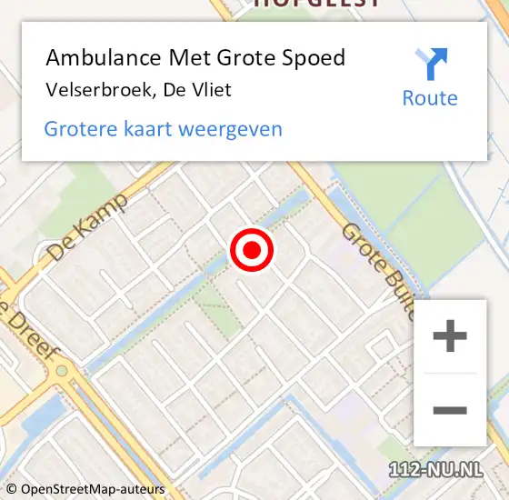 Locatie op kaart van de 112 melding: Ambulance Met Grote Spoed Naar Velserbroek, De Vliet op 14 september 2021 22:59