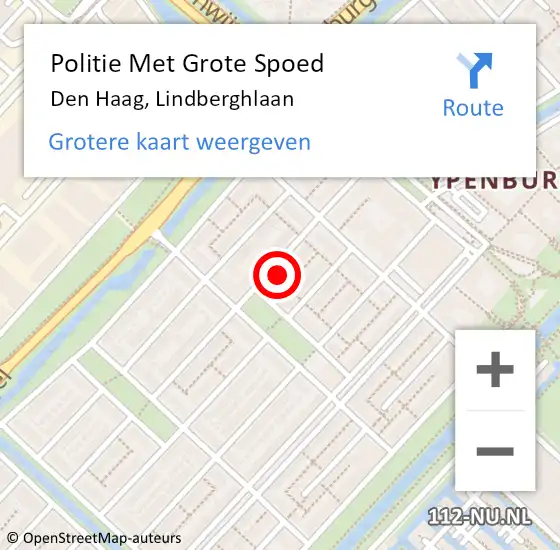 Locatie op kaart van de 112 melding: Politie Met Grote Spoed Naar Den Haag, Lindberghlaan op 14 september 2021 23:01