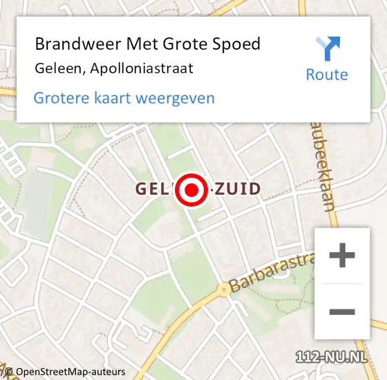 Locatie op kaart van de 112 melding: Brandweer Met Grote Spoed Naar Geleen, Apolloniastraat op 14 september 2021 23:39