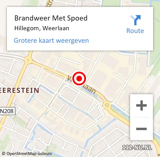 Locatie op kaart van de 112 melding: Brandweer Met Spoed Naar Hillegom, Weerlaan op 14 september 2021 23:43