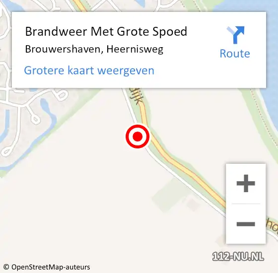 Locatie op kaart van de 112 melding: Brandweer Met Grote Spoed Naar Brouwershaven, Heernisweg op 15 september 2021 00:09