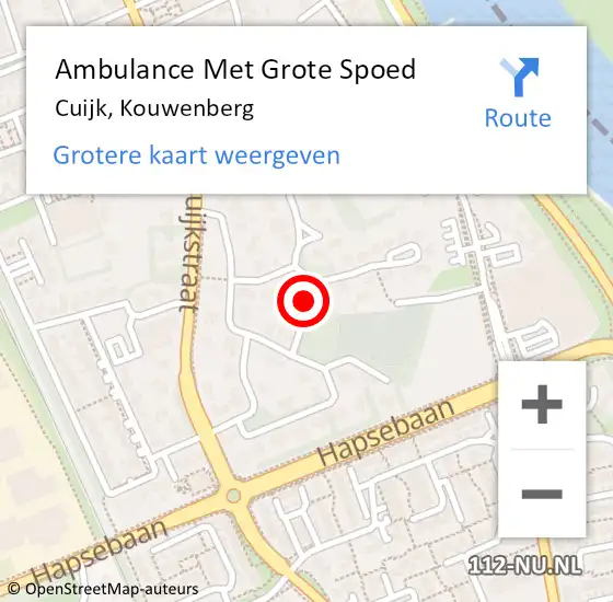 Locatie op kaart van de 112 melding: Ambulance Met Grote Spoed Naar Cuijk, Kouwenberg op 15 september 2021 00:10