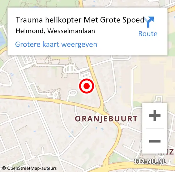 Locatie op kaart van de 112 melding: Trauma helikopter Met Grote Spoed Naar Helmond, Wesselmanlaan op 15 september 2021 00:11