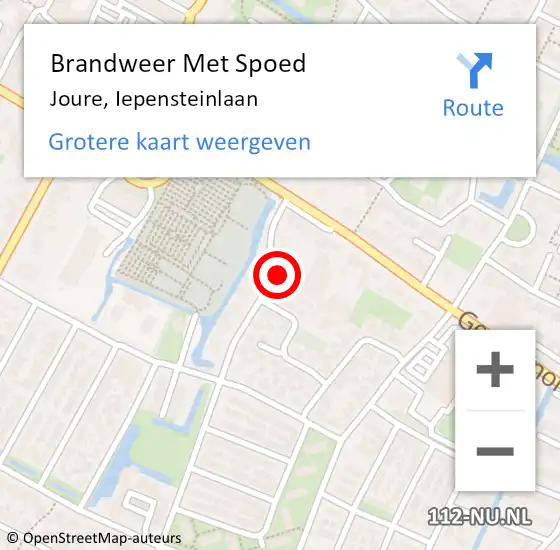 Locatie op kaart van de 112 melding: Brandweer Met Spoed Naar Joure, Iepensteinlaan op 15 september 2021 00:39