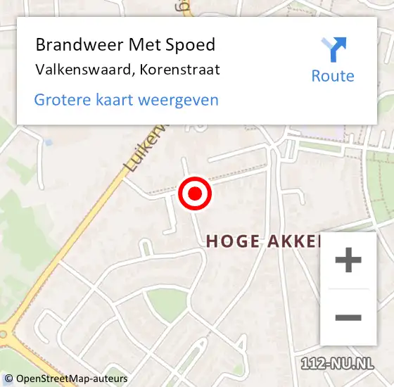 Locatie op kaart van de 112 melding: Brandweer Met Spoed Naar Valkenswaard, Korenstraat op 15 september 2021 02:34