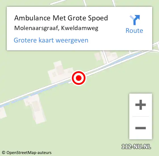 Locatie op kaart van de 112 melding: Ambulance Met Grote Spoed Naar Molenaarsgraaf, Kweldamweg op 15 september 2021 03:37