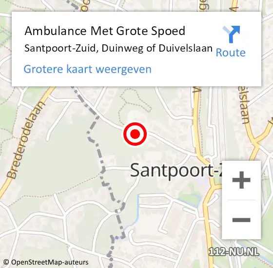 Locatie op kaart van de 112 melding: Ambulance Met Grote Spoed Naar Santpoort-Zuid, Duinweg of Duivelslaan op 15 september 2021 03:37