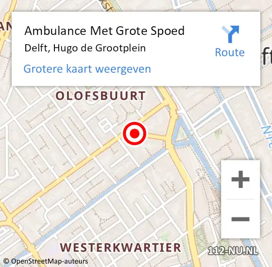 Locatie op kaart van de 112 melding: Ambulance Met Grote Spoed Naar Delft, Hugo de Grootplein op 15 september 2021 03:43