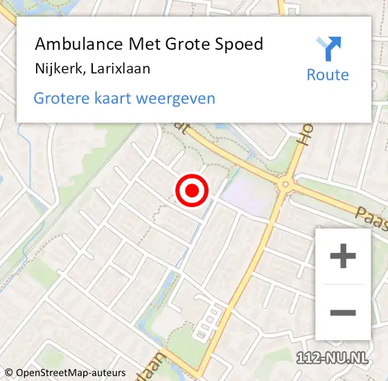 Locatie op kaart van de 112 melding: Ambulance Met Grote Spoed Naar Nijkerk, Larixlaan op 15 september 2021 03:51