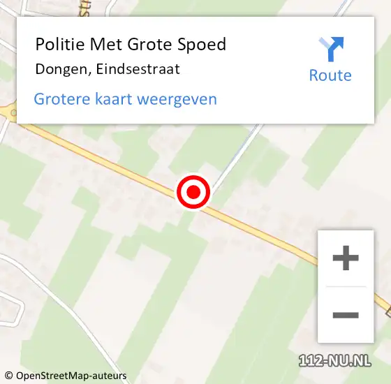 Locatie op kaart van de 112 melding: Politie Met Grote Spoed Naar Dongen, Eindsestraat op 15 september 2021 05:34