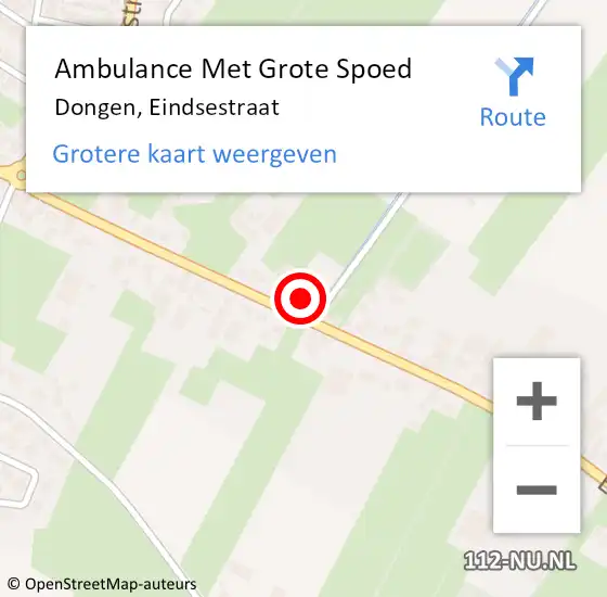 Locatie op kaart van de 112 melding: Ambulance Met Grote Spoed Naar Dongen, Eindsestraat op 15 september 2021 05:35