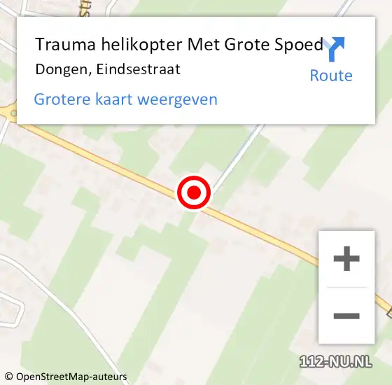 Locatie op kaart van de 112 melding: Trauma helikopter Met Grote Spoed Naar Dongen, Eindsestraat op 15 september 2021 05:35