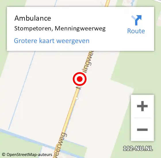 Locatie op kaart van de 112 melding: Ambulance Stompetoren, Menningweerweg op 15 september 2021 06:21