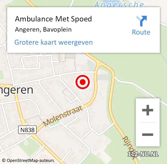 Locatie op kaart van de 112 melding: Ambulance Met Spoed Naar Angeren, Bavoplein op 15 september 2021 06:58