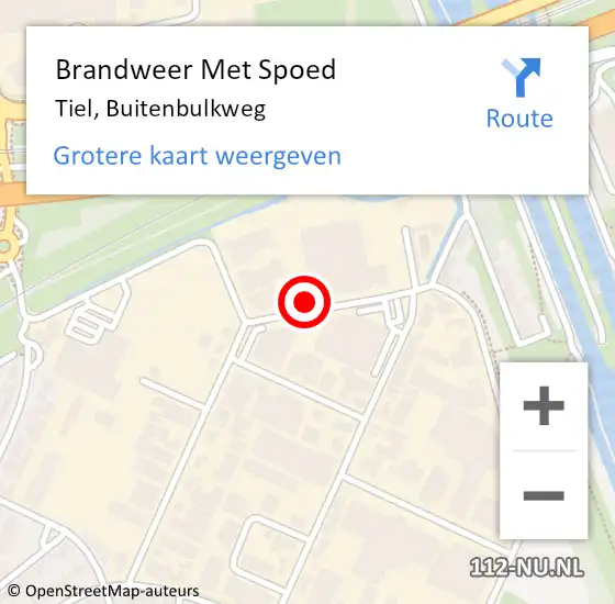 Locatie op kaart van de 112 melding: Brandweer Met Spoed Naar Tiel, Buitenbulkweg op 15 september 2021 07:21