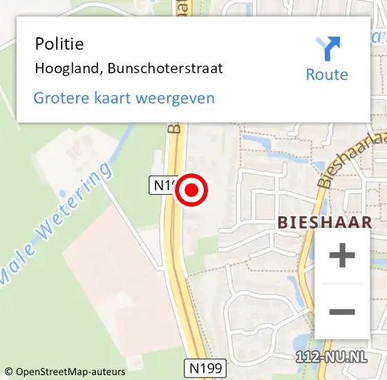 Locatie op kaart van de 112 melding: Politie Hoogland, Bunschoterstraat op 15 september 2021 07:45