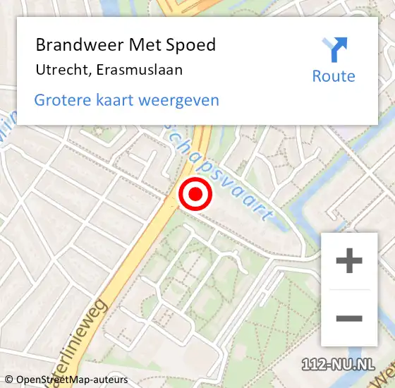 Locatie op kaart van de 112 melding: Brandweer Met Spoed Naar Utrecht, Erasmuslaan op 15 september 2021 07:46