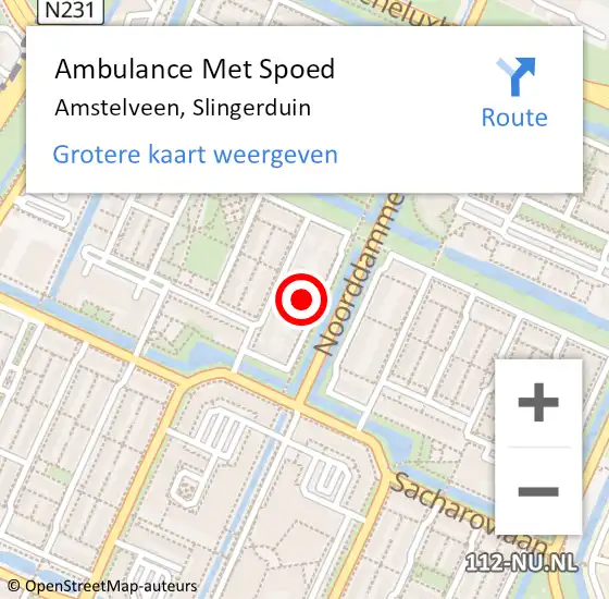 Locatie op kaart van de 112 melding: Ambulance Met Spoed Naar Amstelveen, Slingerduin op 15 september 2021 08:29