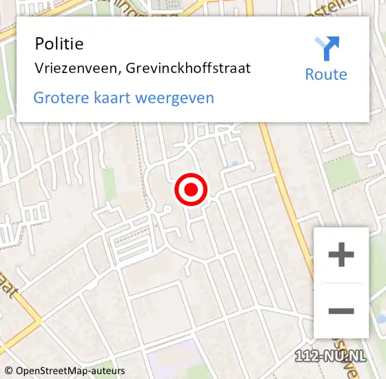 Locatie op kaart van de 112 melding: Politie Vriezenveen, Grevinckhoffstraat op 15 september 2021 08:30