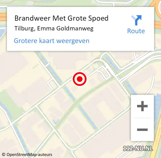 Locatie op kaart van de 112 melding: Brandweer Met Grote Spoed Naar Tilburg, Emma Goldmanweg op 15 september 2021 08:32