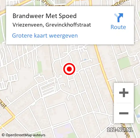 Locatie op kaart van de 112 melding: Brandweer Met Spoed Naar Vriezenveen, Grevinckhoffstraat op 15 september 2021 08:33