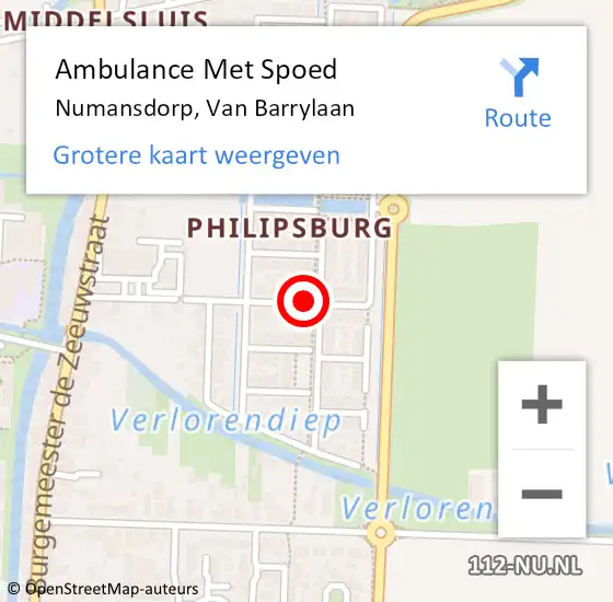 Locatie op kaart van de 112 melding: Ambulance Met Spoed Naar Numansdorp, Van Barrylaan op 15 september 2021 08:36